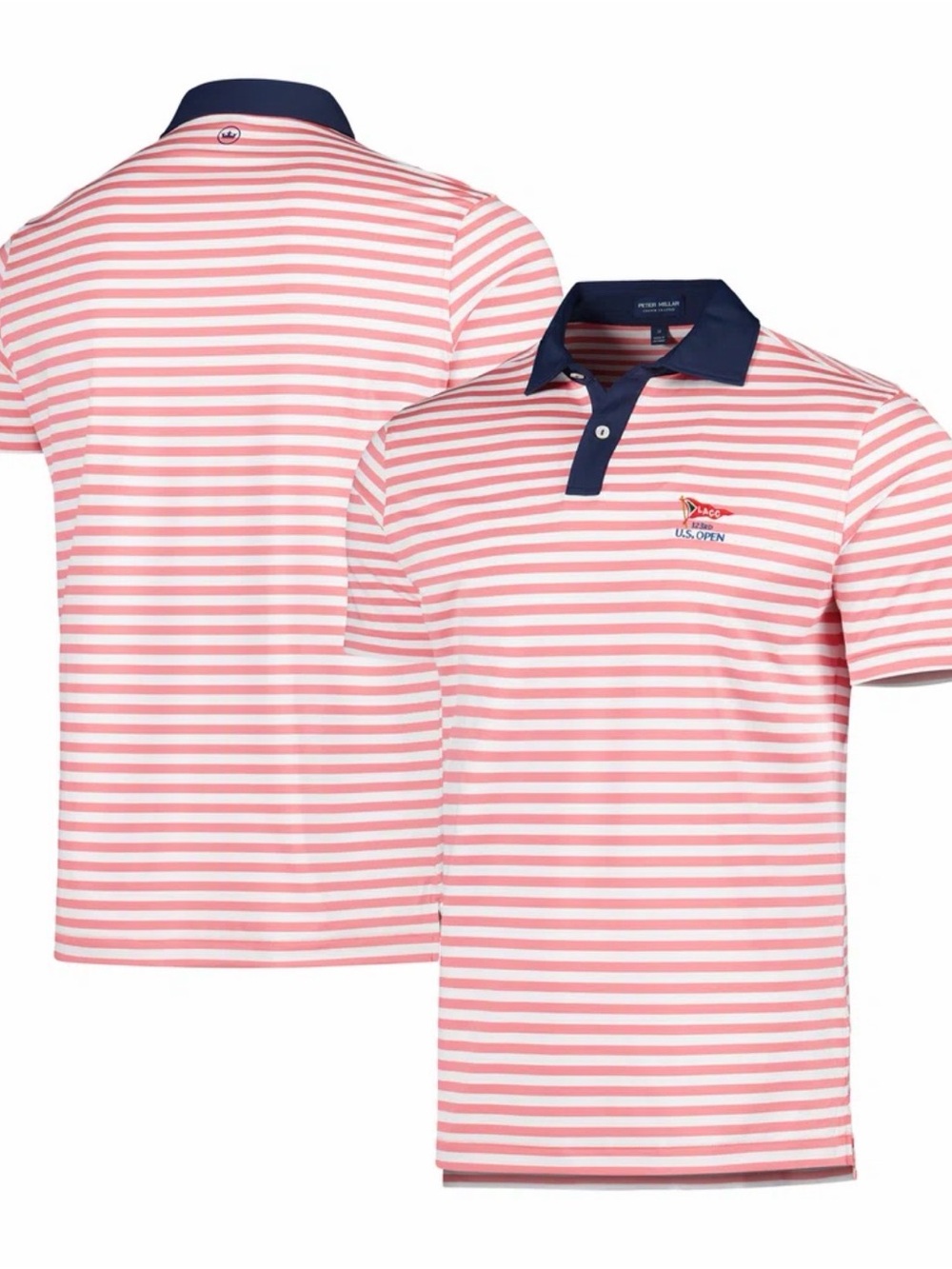 NWOT Men's 2023 U.S. Open Peter Millar Red/Navy Bass Performance Jersey Polo